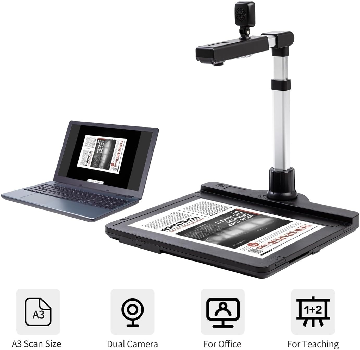 スキャナー 2-in-1 USB ドキュメント カメラ & ブック スキャナー